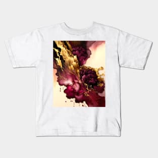 Abstract Alcohol Ink Burgundy Gold Background Kids T-Shirt